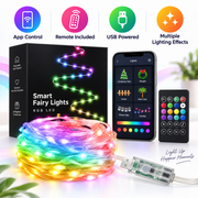 Smart RGB fairy string lights features including app remote USB power and lighting effects