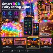 Smart RGB fairy string lights size guide for 16 33 66 and 100 feet